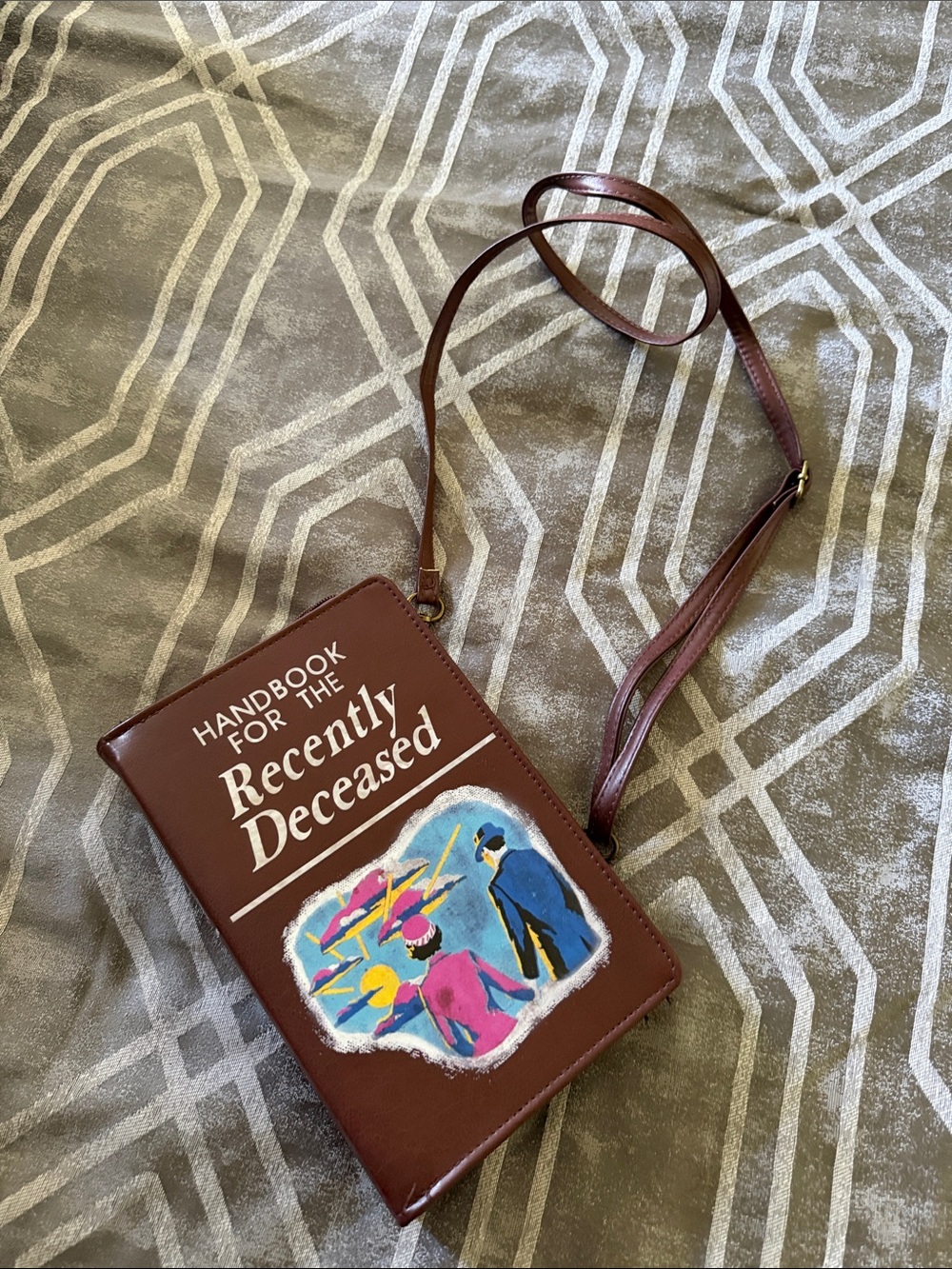 Novelty 'Handbook for the Recently Deceased' Brown Crossbody Bag